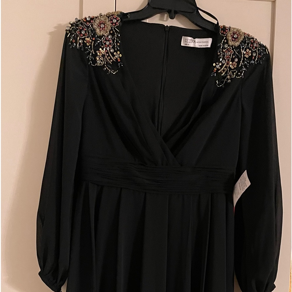 Ieena Mac Duggal Black Embellished Puff Sleeve Chiffon Gown - Picture 9 of 9